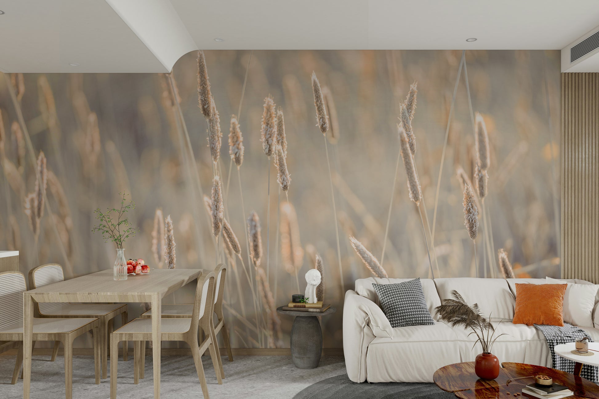 The colors are muted tones of beige, tan, and gray.

