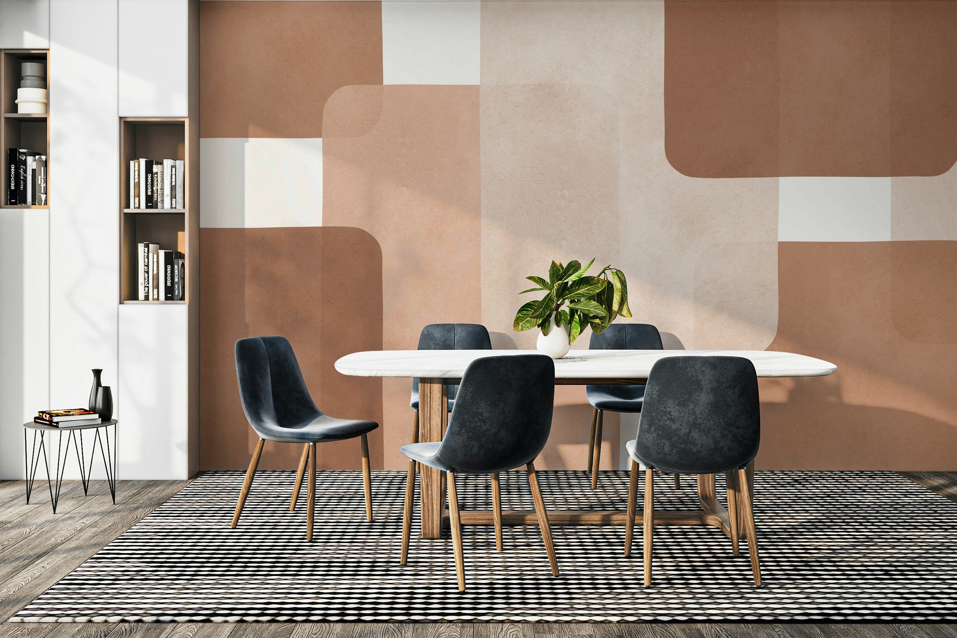 A wallpaper design with an earthy block pattern.

