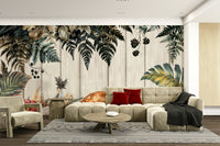 The image shows a serene, detailed woodland scene.

