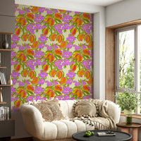 The colors are soft, muted tones of yellow, orange, red, and green.

