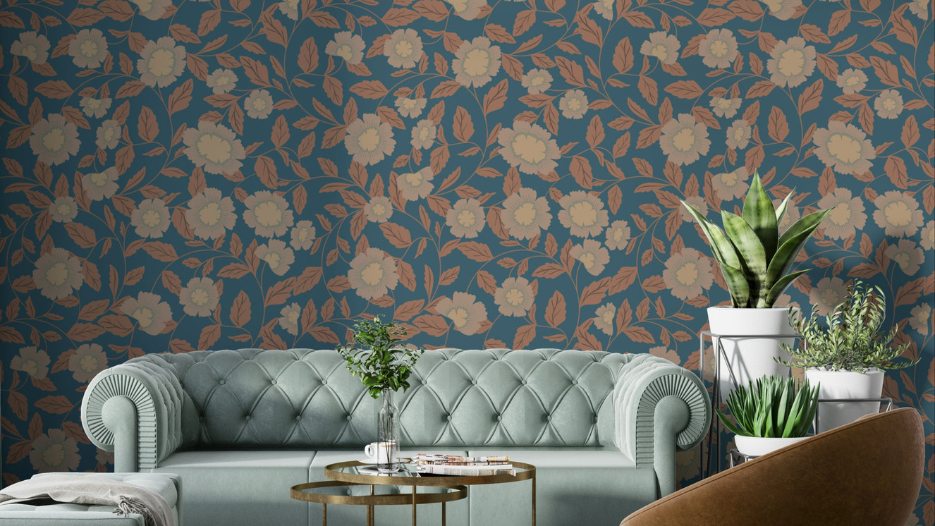 A wallpaper design with a rustic floral pattern.

