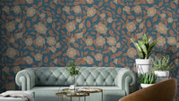 A wallpaper design with a rustic floral pattern.

