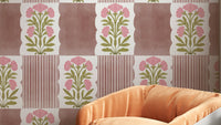 A wallpaper design with a floral and striped pattern.

