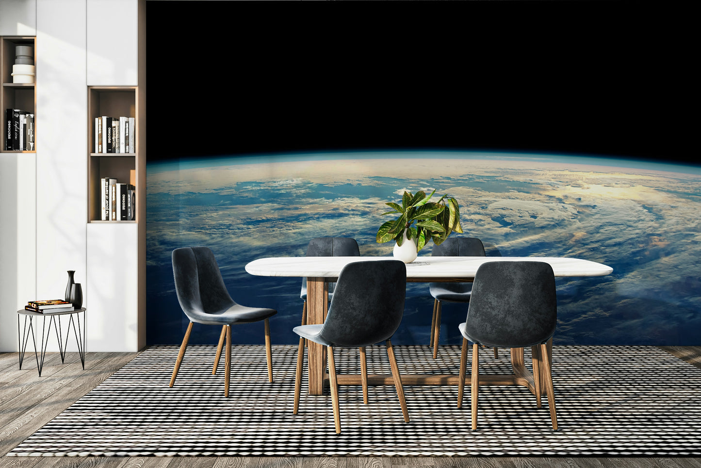 The image shows a peaceful, otherworldly scene with celestial elements.

