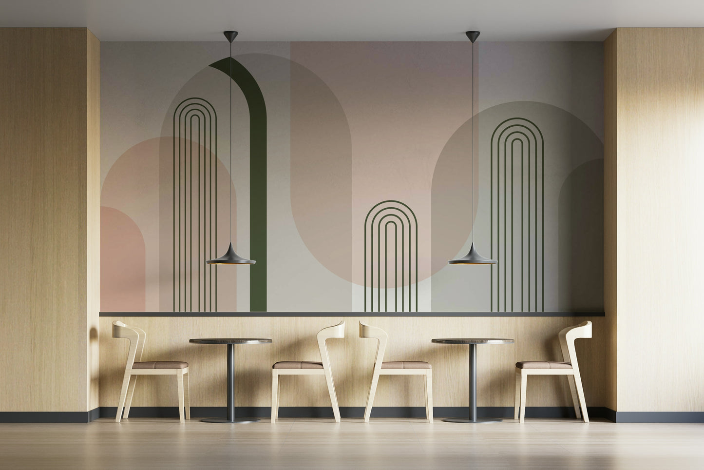 The colors are soft, muted tones of beige, cream, and gray.

