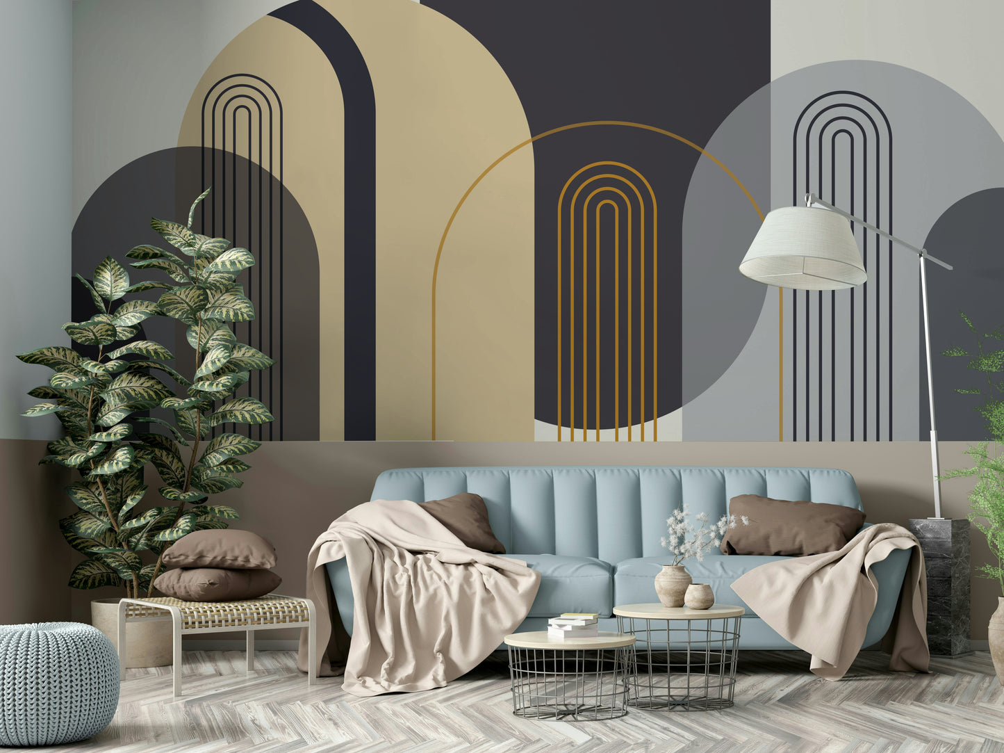 The image shows a peaceful, modern-style pattern with arched shapes.

