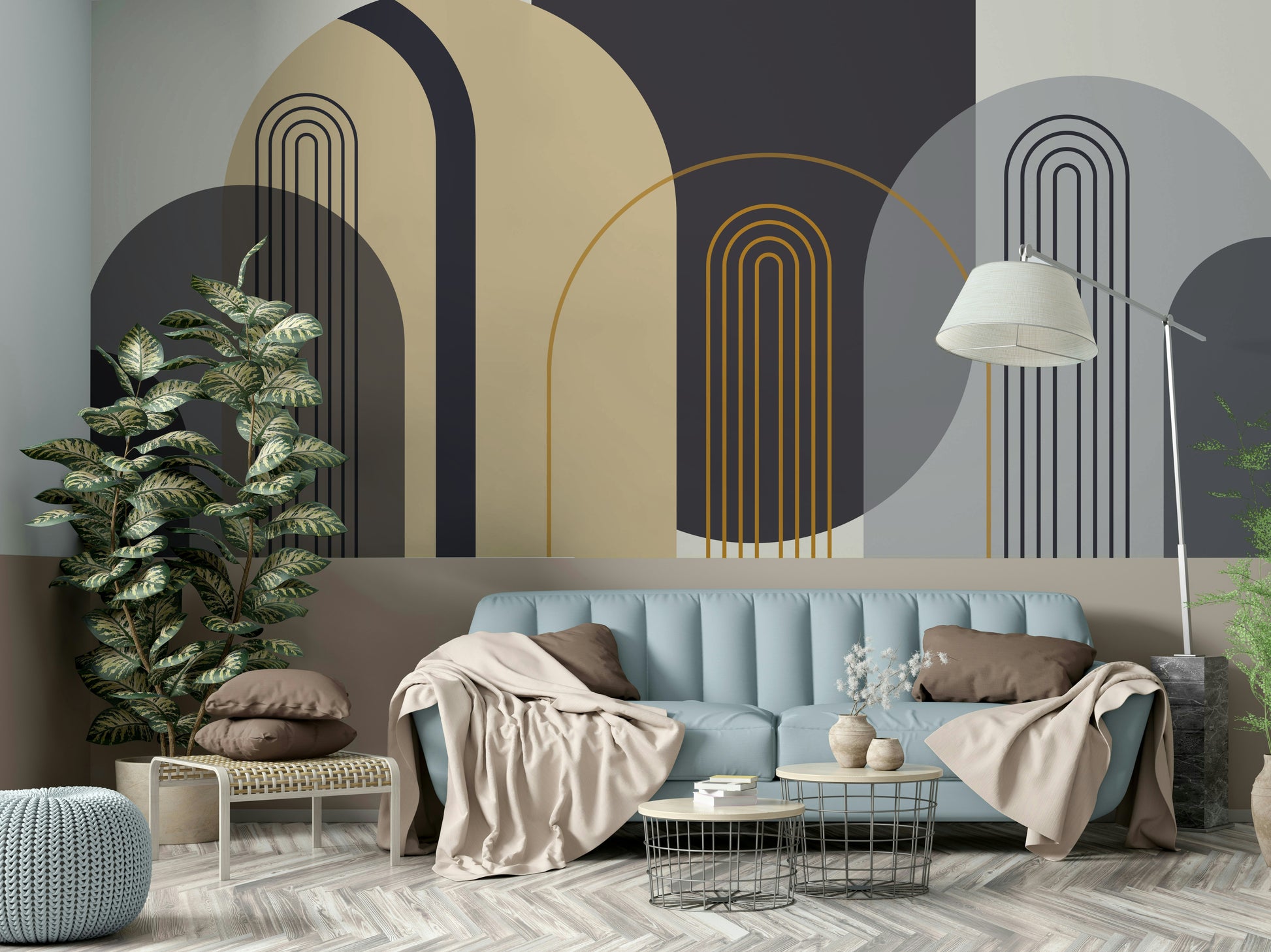 The image shows a peaceful, modern-style pattern with arched shapes.

