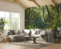 The design creates a sense of depth and being surrounded by nature.

