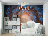 The image shows a peaceful, otherworldly scene with celestial elements.

