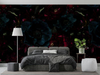 The colors are soft, muted tones of black, purple, and blue.

