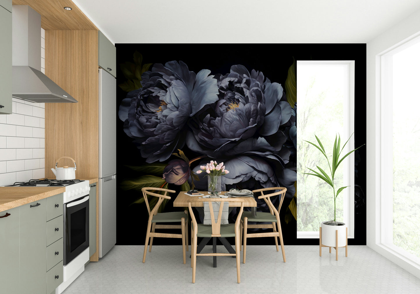 The colors are soft, muted tones of black, gold, and pink.

