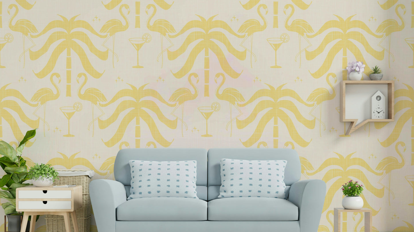 The colors are soft, muted tones of beige and butter yellow.

