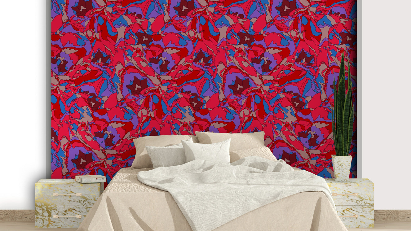 A wall mural of a peaceful floral pattern.

