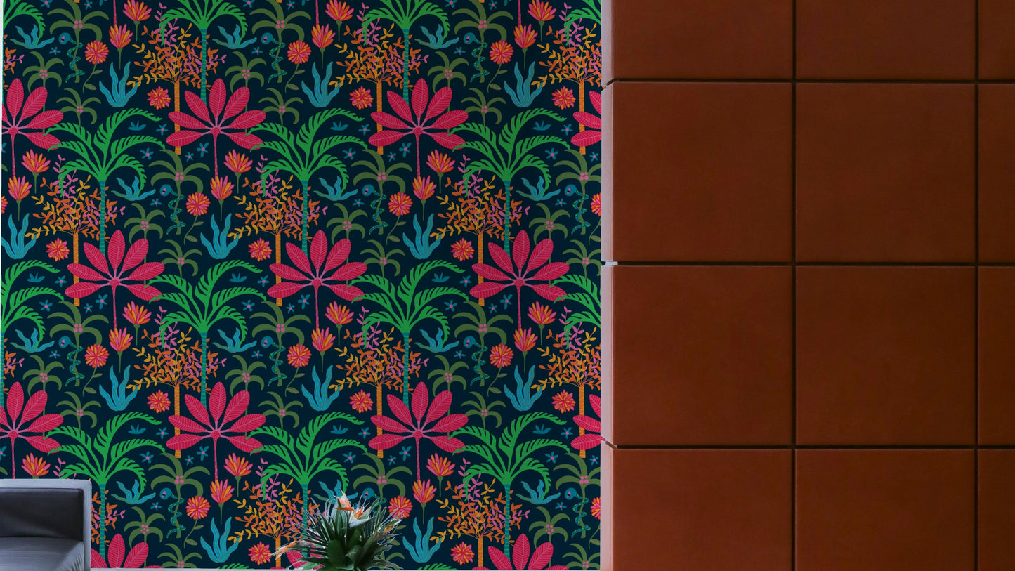 The floral and plant elements are a central focus of the image.

