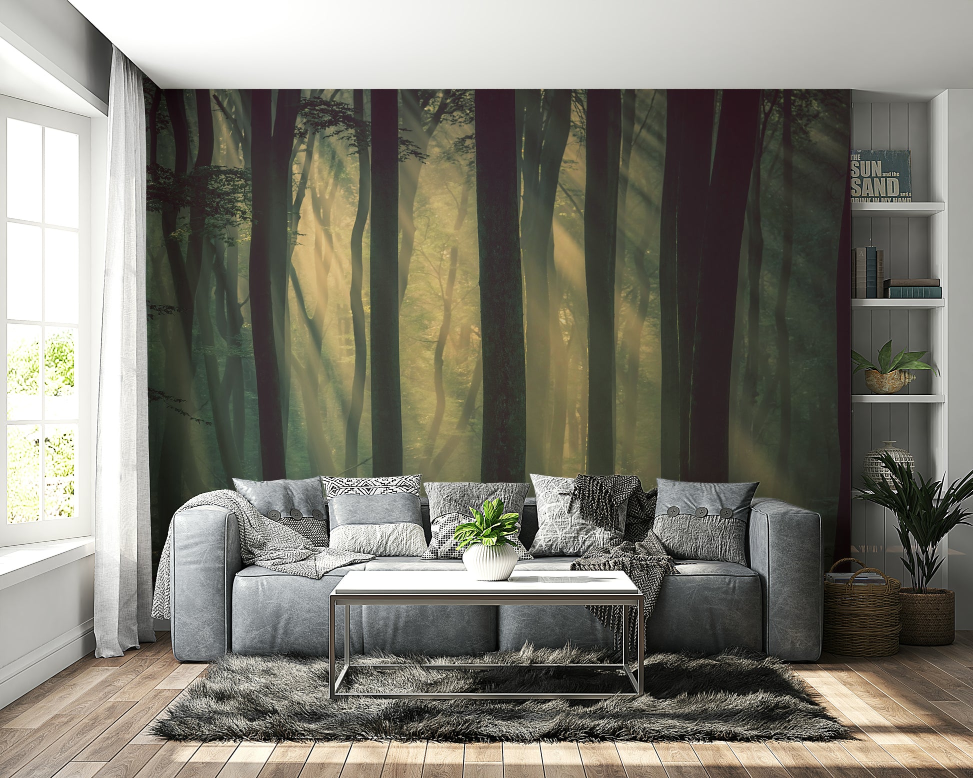 The trees and glowing elements are a central focus of the image.

