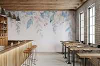 The colors are soft, muted tones of pink, white, and green.

