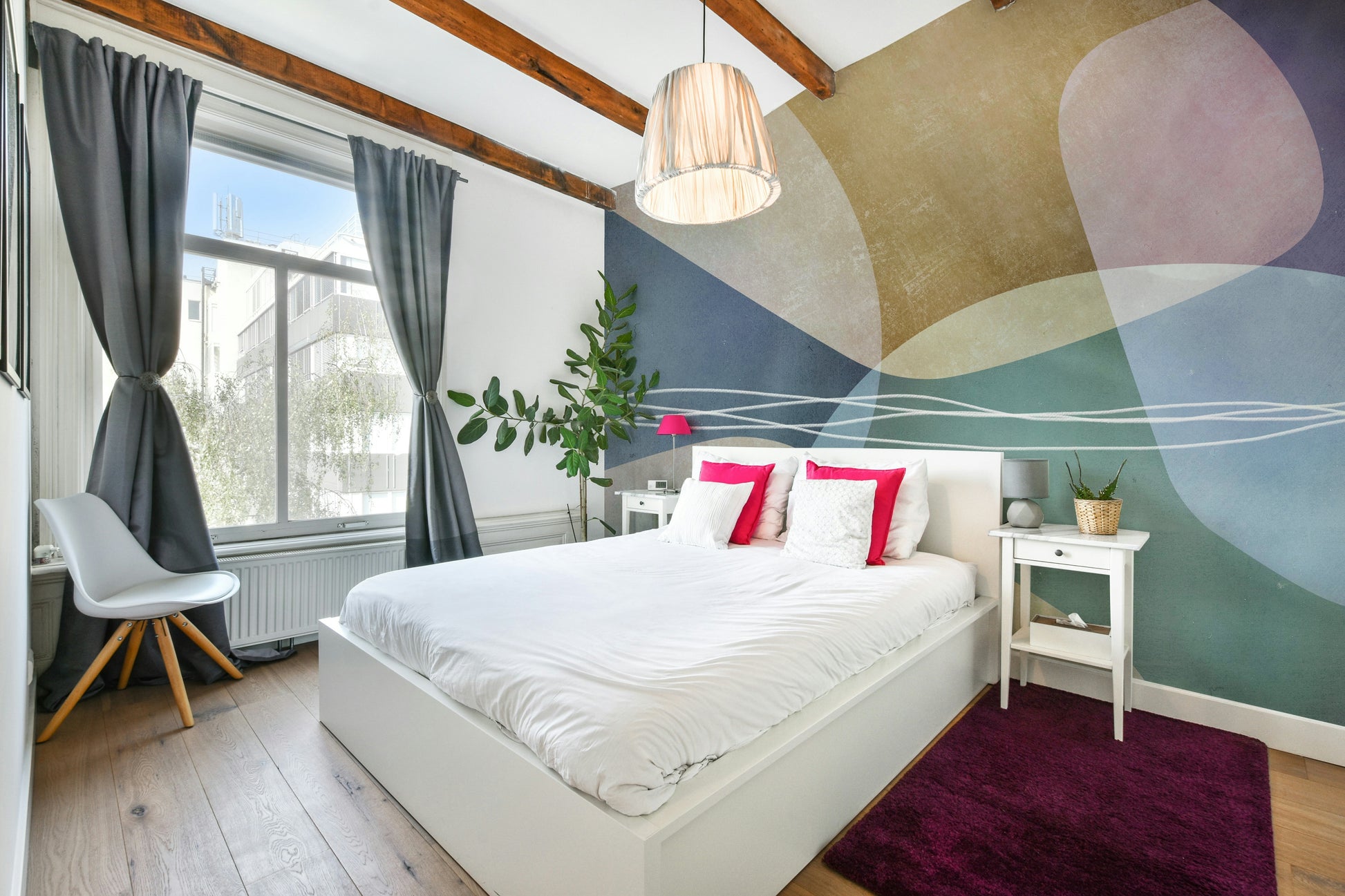 The colors are a soft, muted palette, such as pale gray, blush, and beige.
