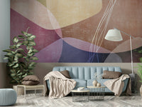 A wall mural with a pattern of large, fluid, organic shapes.
