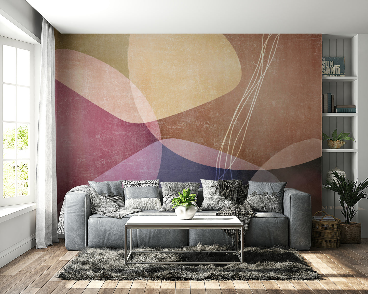 The composition is abstract and modern, with the shapes overlapping.
