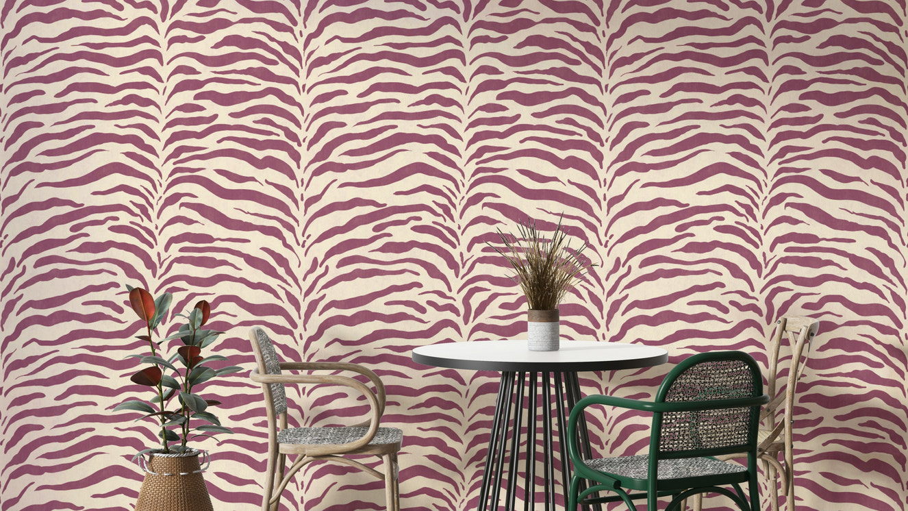 A detailed close-up of a wallpaper with a zebra stripe pattern.
