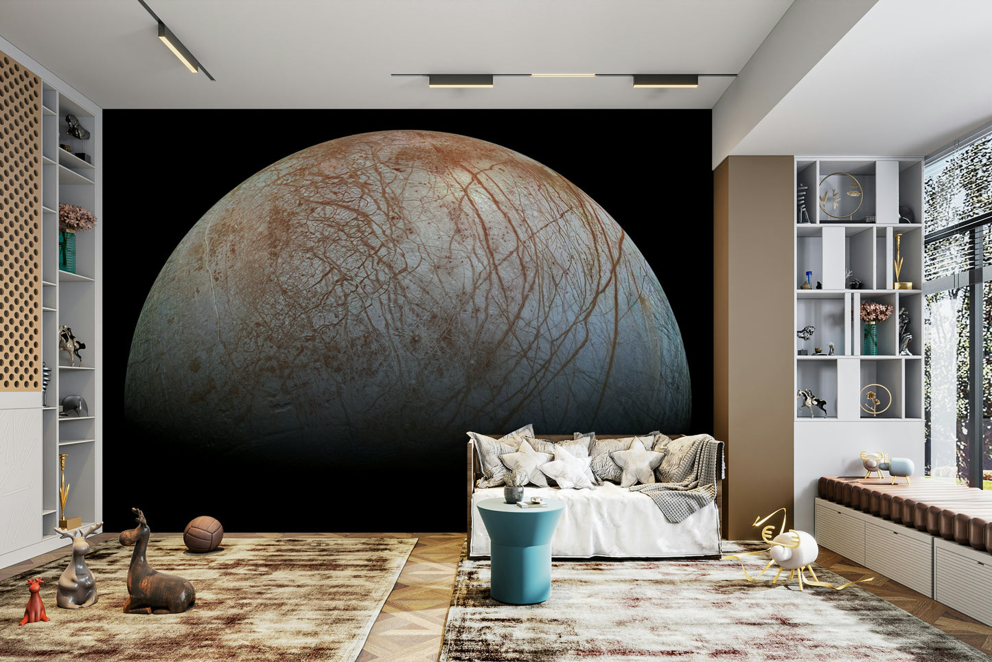 The color palette is muted, with shades of white, gray, and brown.
