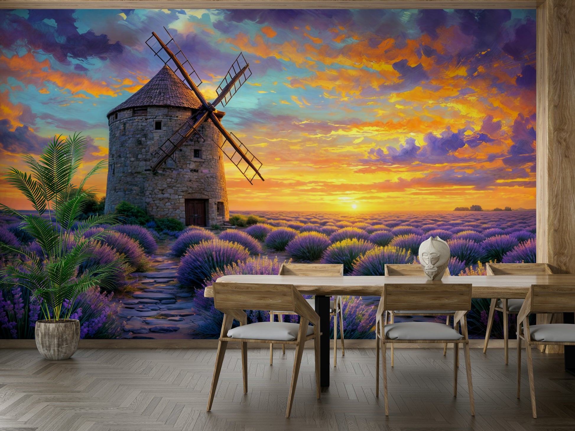 The mural extends across the entire wall, creating a smooth backdrop.

