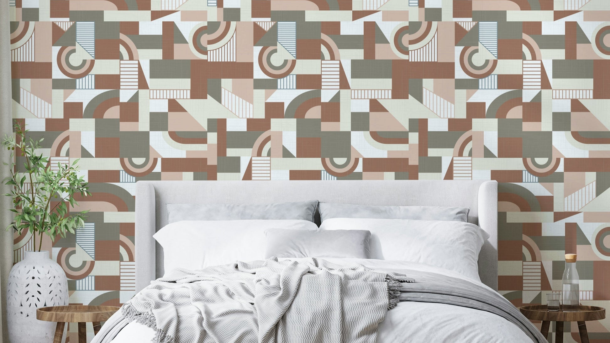 The image shows a full wall with flowing, fluid shapes.

