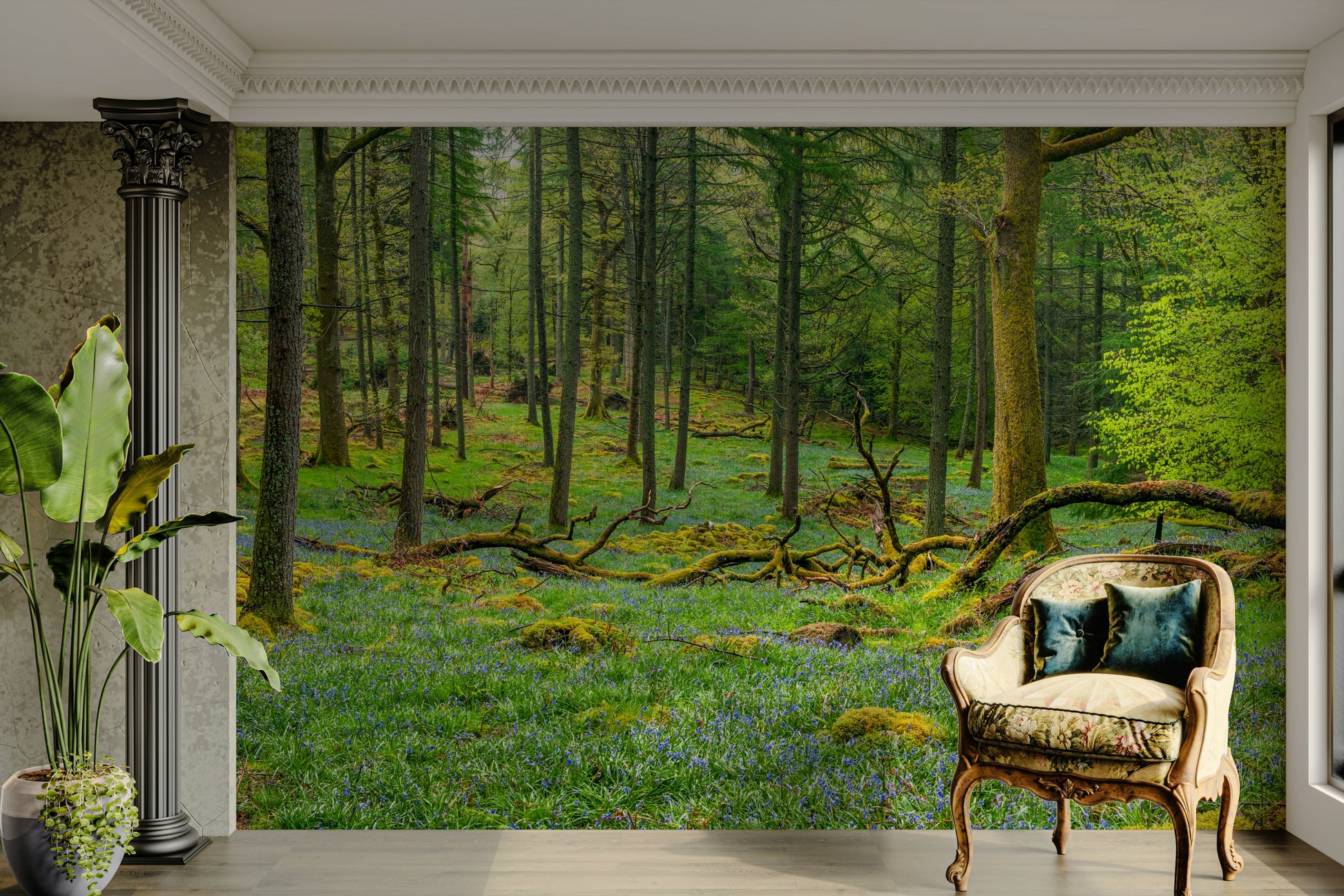 The colors are earthy and natural, with dominant greens and browns.

