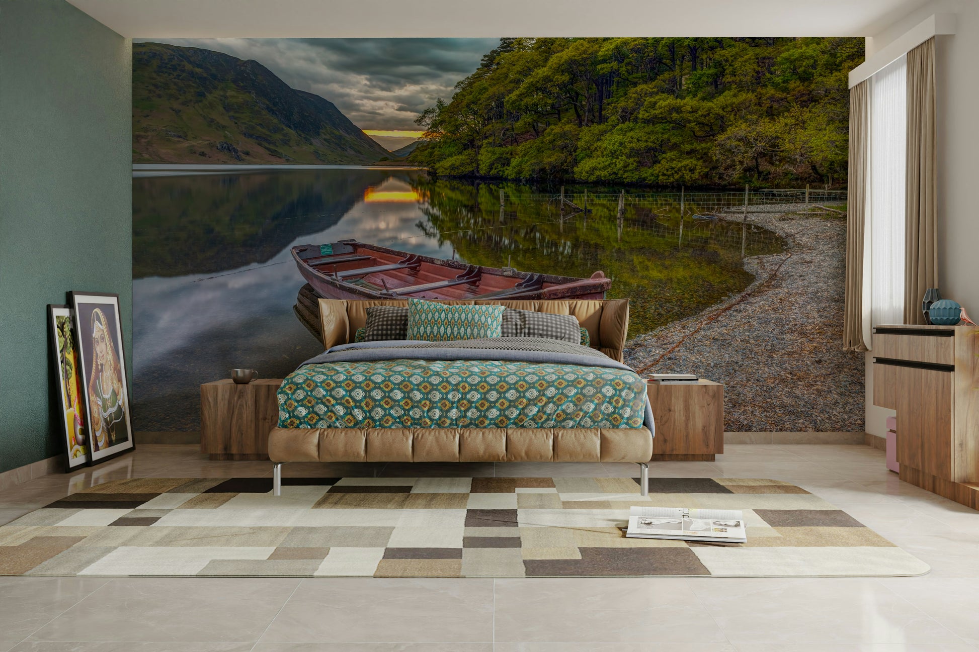 The room's lighting highlights the peaceful feel of the scene.

