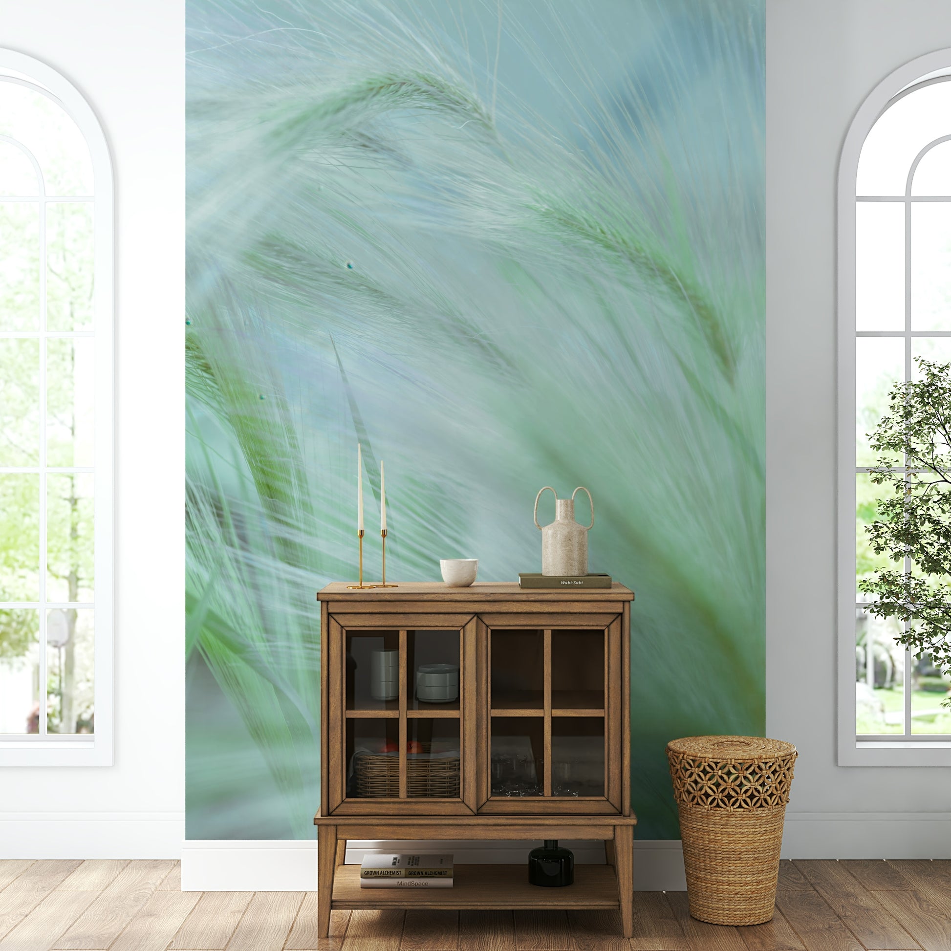 The room's lighting highlights the peaceful feel of the scene.

