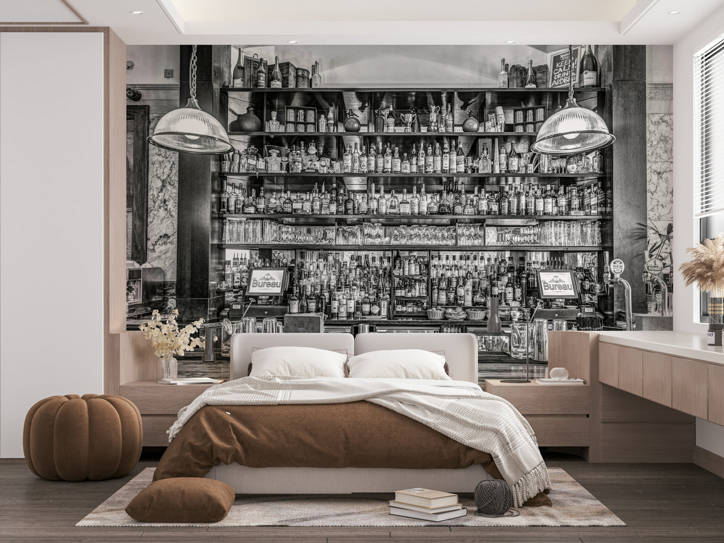 A close-up view shows the fine details of the bottles and glassware.

