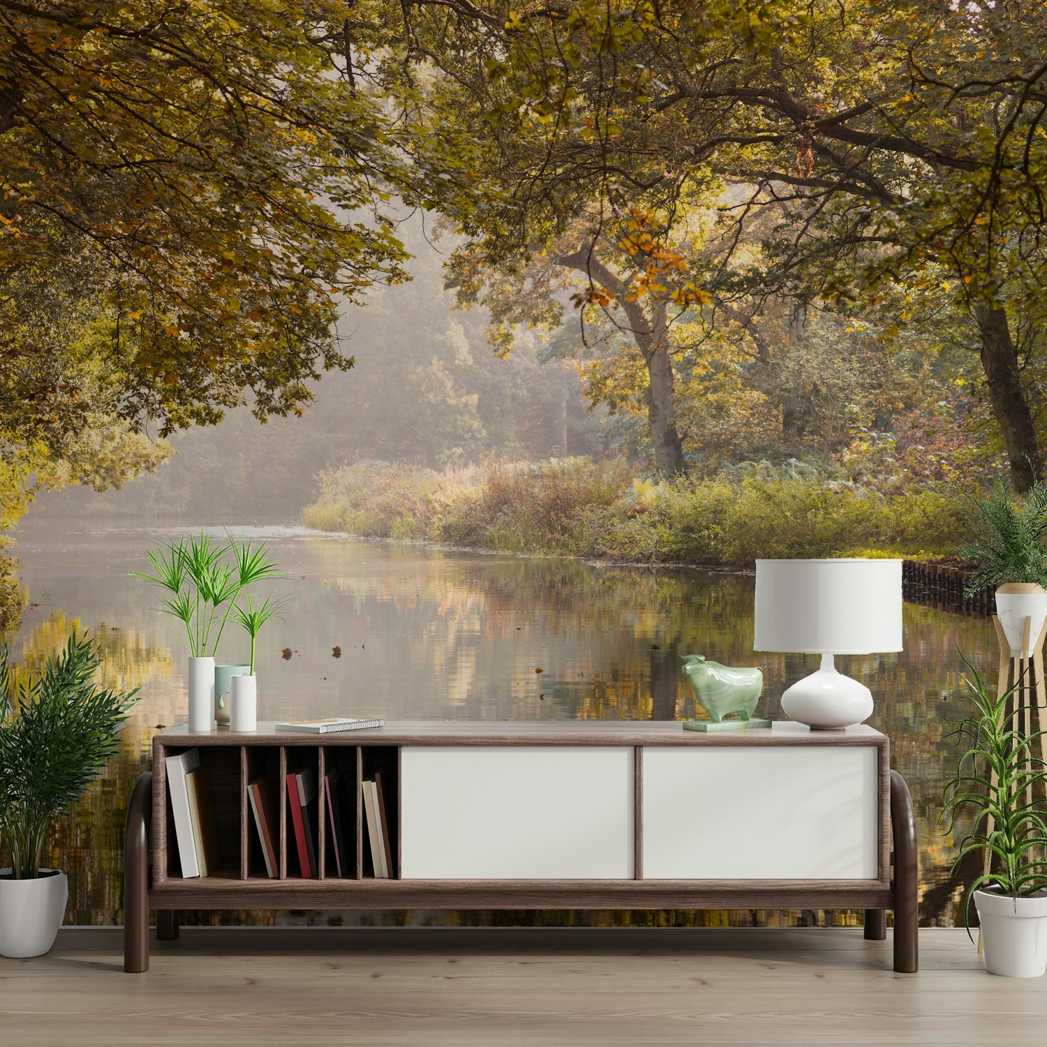 A close-up view shows the soft, blended details of the water and leaves.

