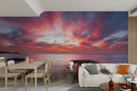 The mural is installed in a modern, peaceful living room.

