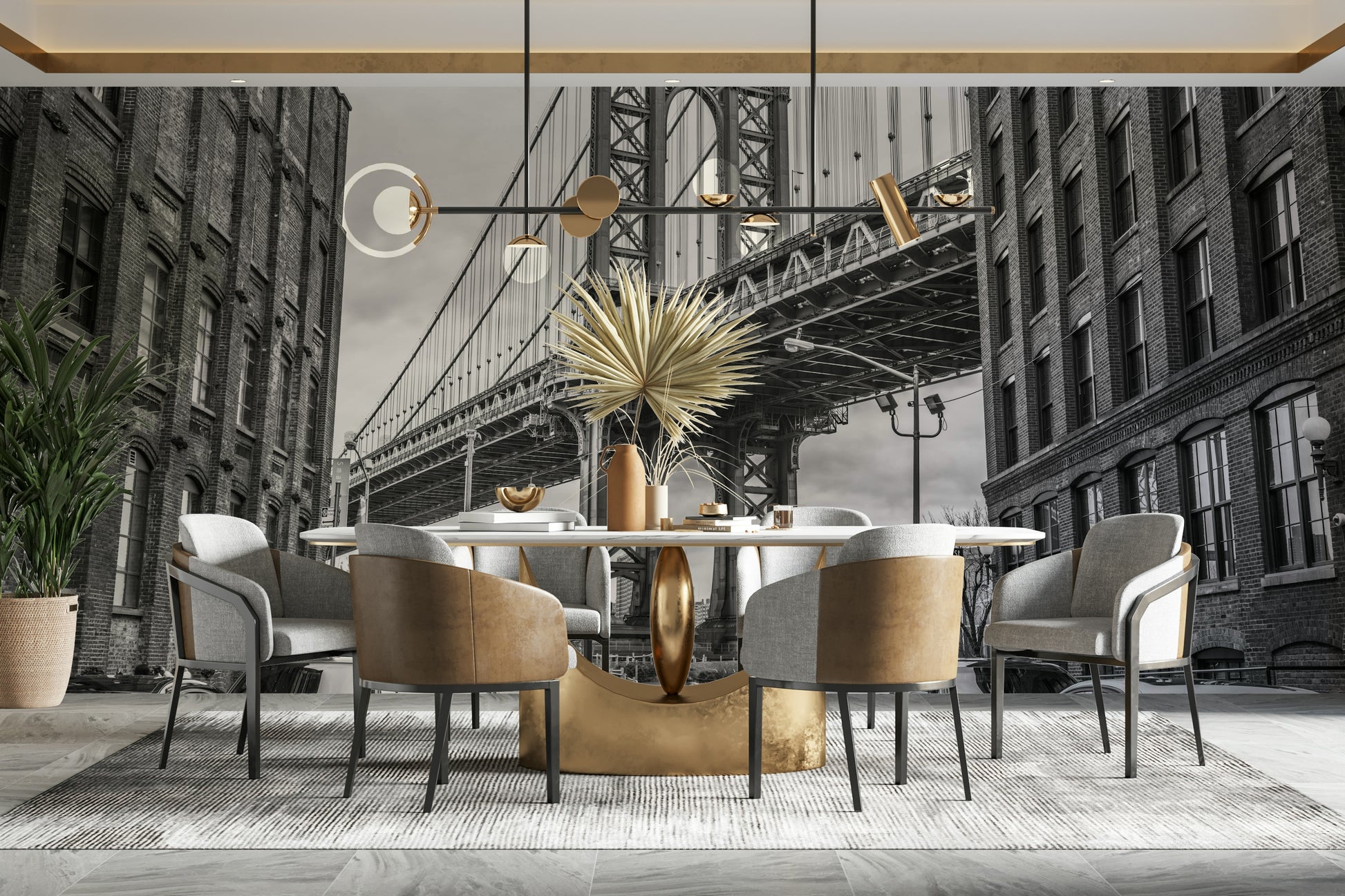 The image shows a full wall with the bridge viewed from street level.

