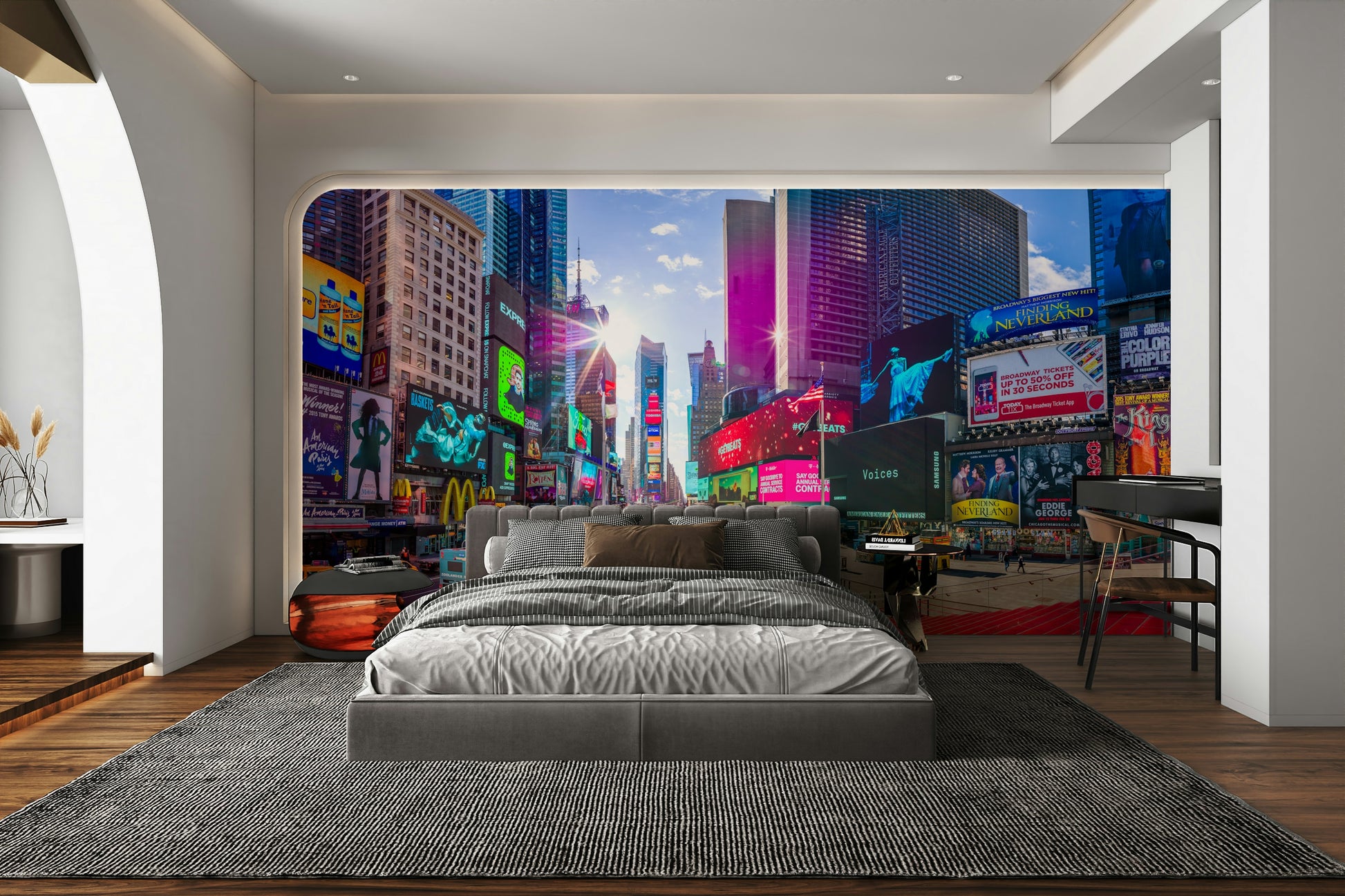 The design has a sense of motion, with a burst of light and energy.

