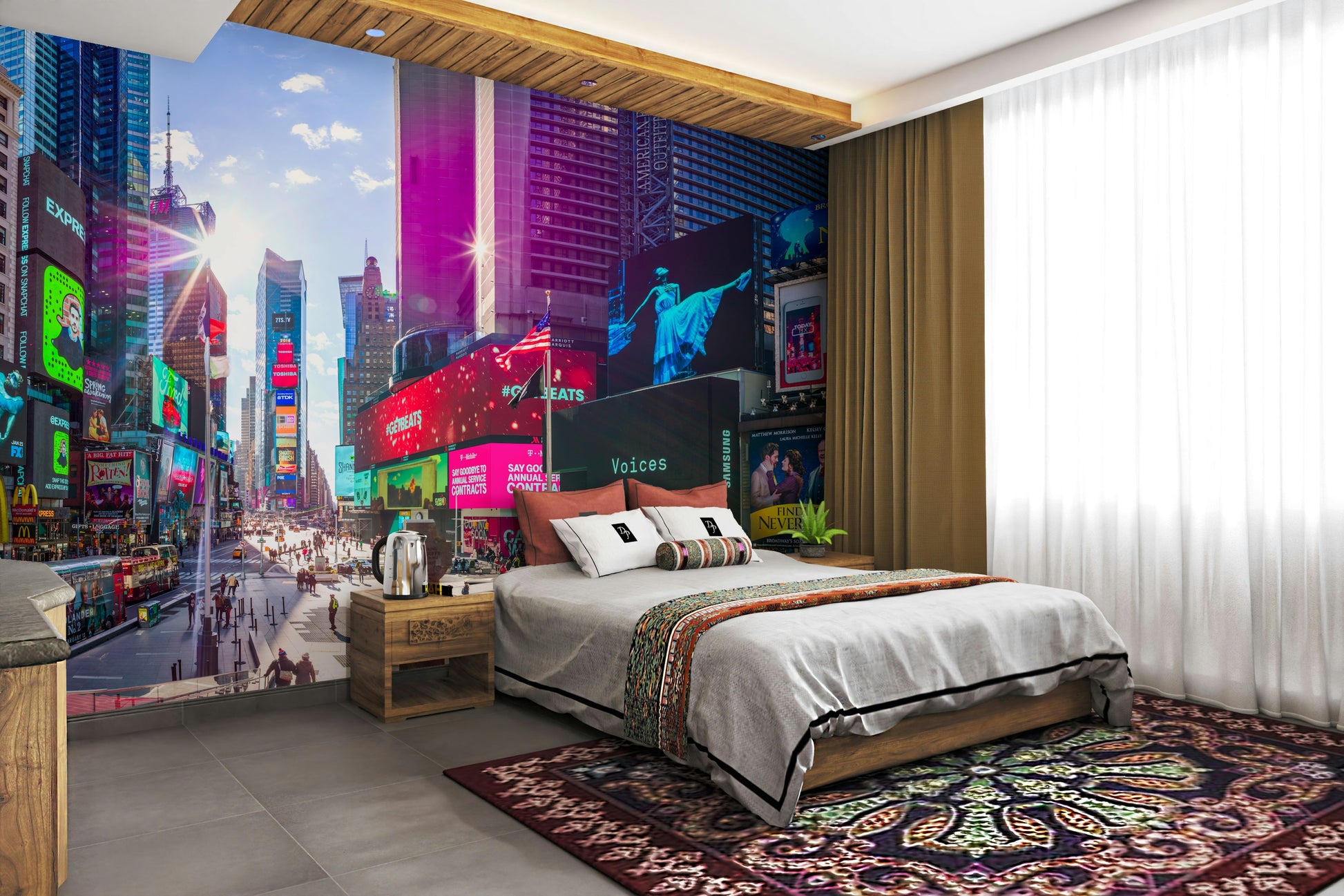 The wallpaper has a smooth, non-reflective matte finish.