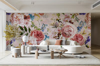 A wall mural featuring a bold, artistic floral pattern.

