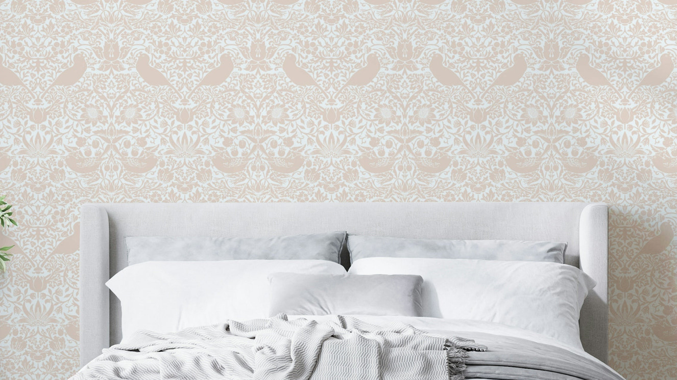 The colors are soft and neutral, with a dominant pink and white.

