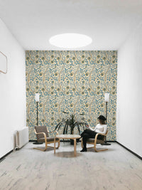 The room's lighting highlights the timeless feel of the pattern.

