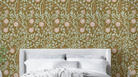 A wallpaper featuring a classic, intricate floral pattern.

