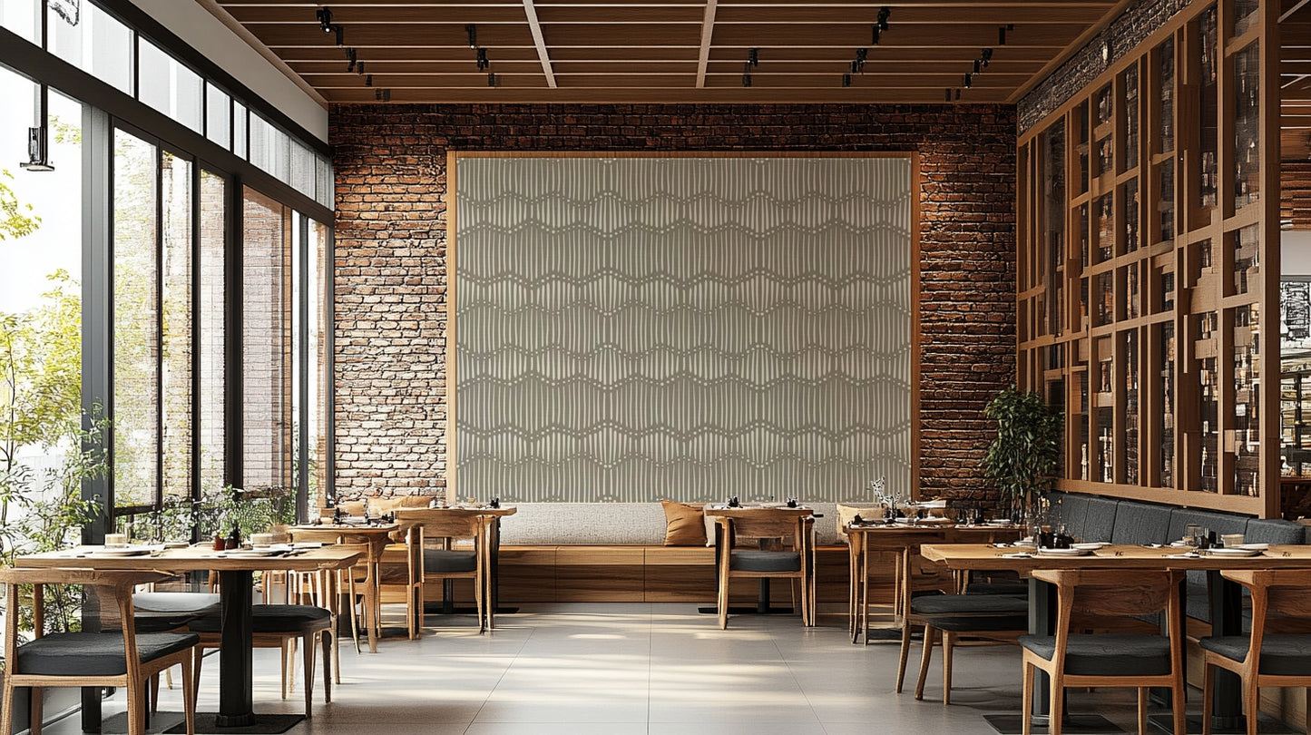 A wall mural featuring a soft, abstract boho pattern.

