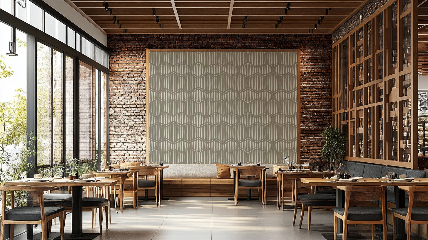 A wall mural featuring a soft, abstract boho pattern.

