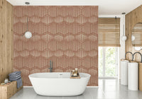 The image shows a full wall with a repeating design of gentle, wavy lines.

