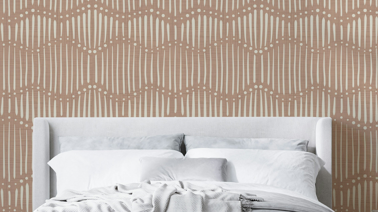 The room's lighting highlights the serene, quiet feel of the mural.

