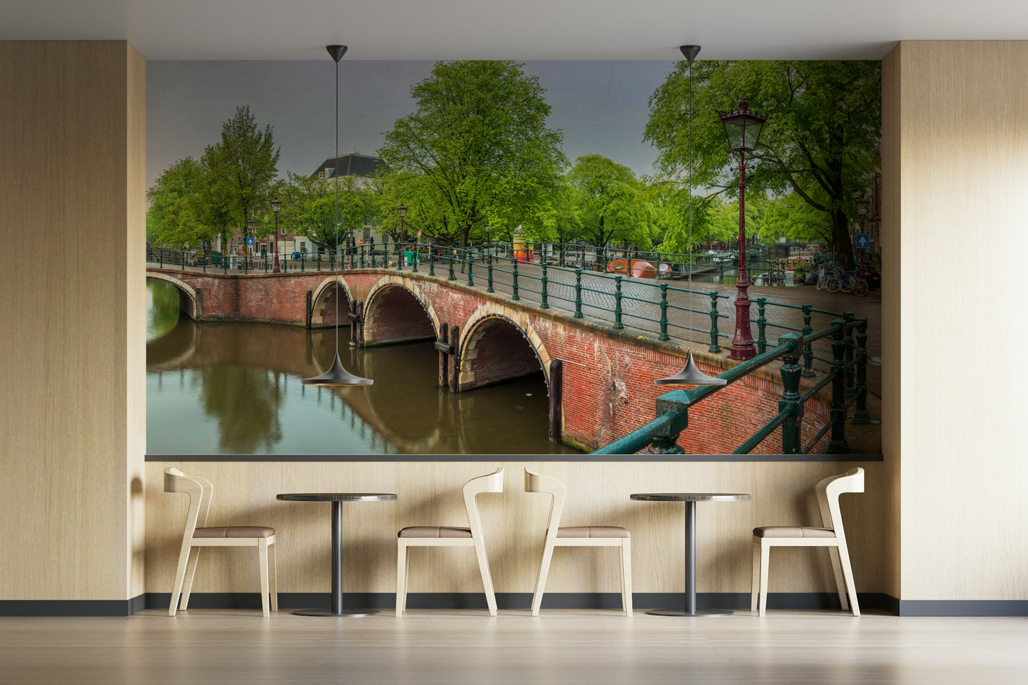 The design has a layered look, showing a long view of the city and its canals.

