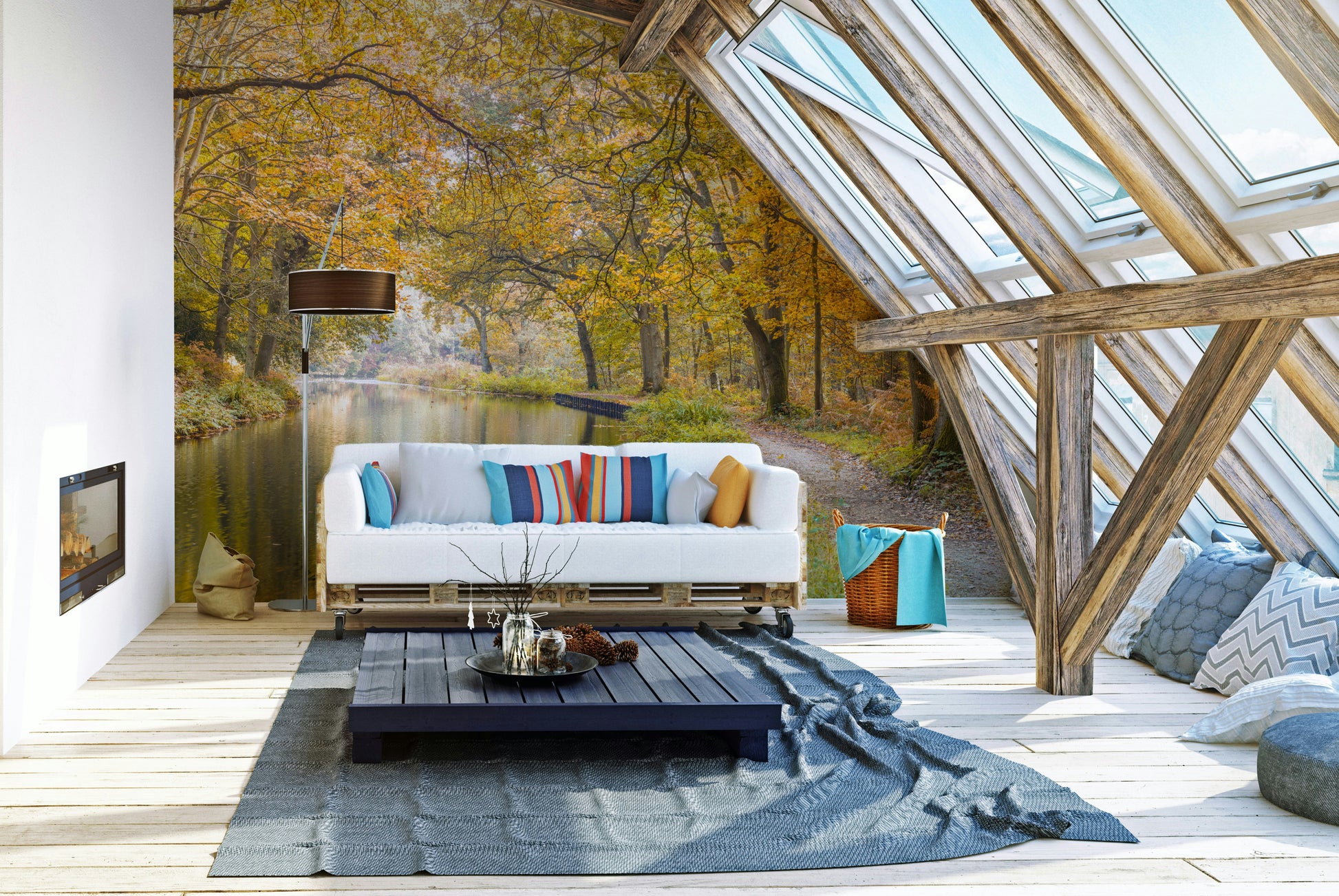 A walking path is visible along the right side of the canal.

