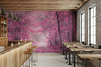 The mural is a high-quality print with good detail in the trees and leaves.
