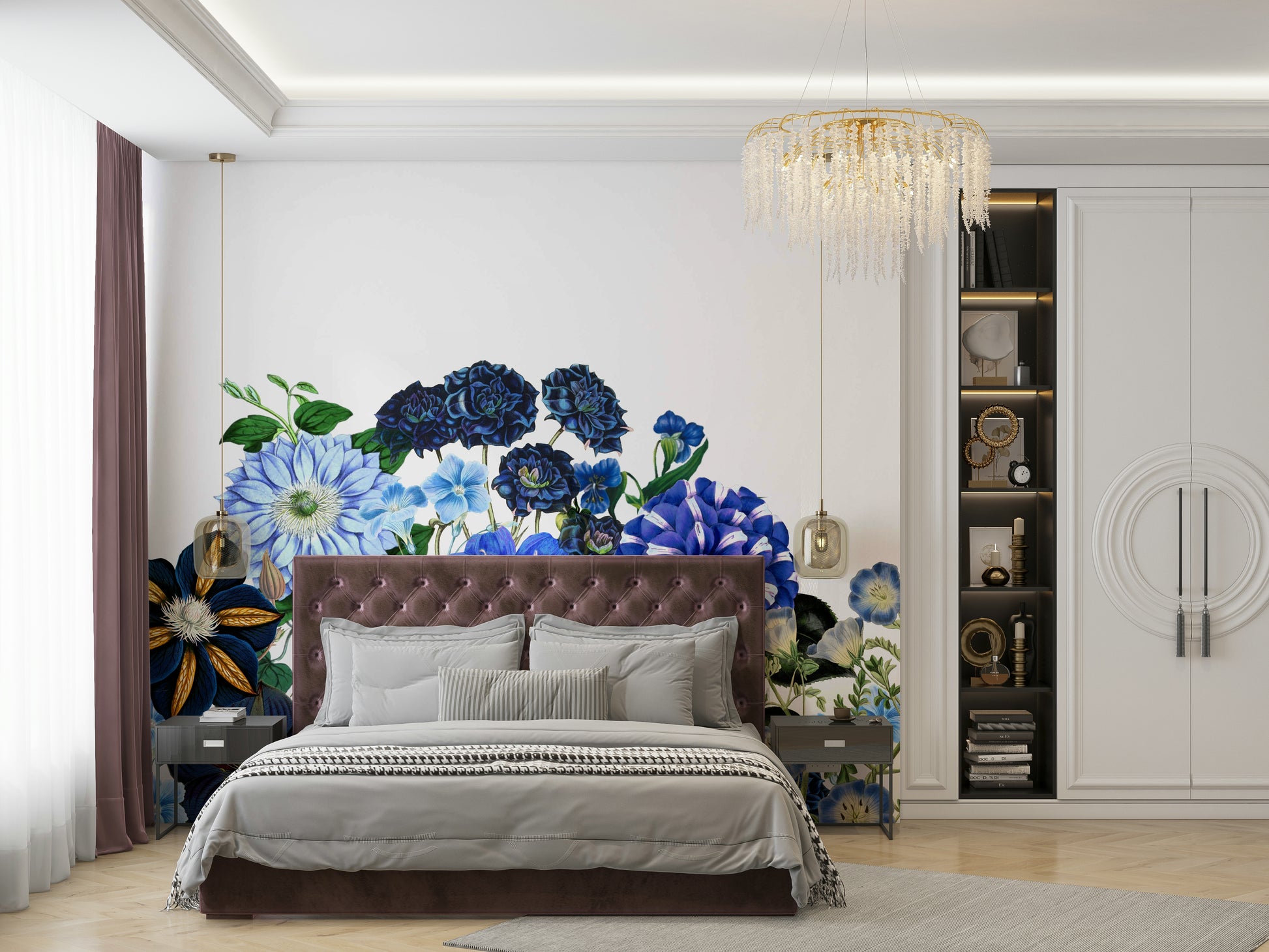 Sunlight appears to be filtering from the right side, highlighting the flowers.
