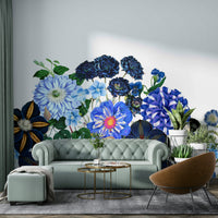 The mural fills the entire wall, serving as a peaceful backdrop.
