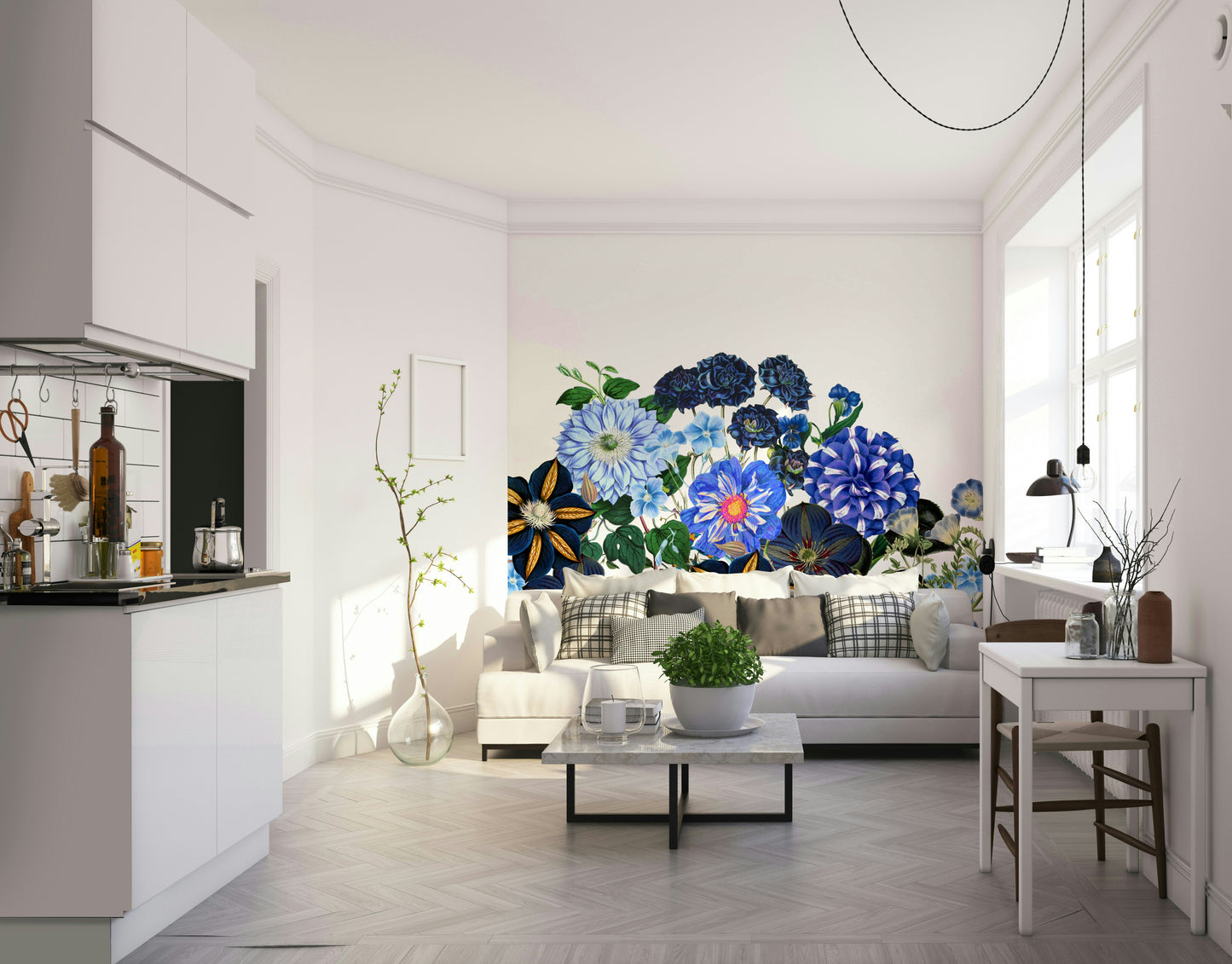 Small, delicate leaves and stems are visible among the blossoms.
